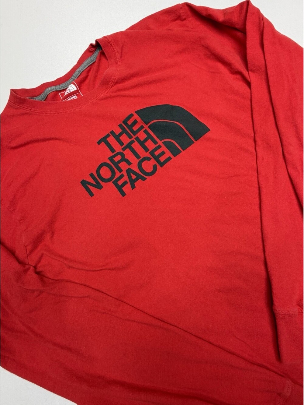The North Face Long Sleeve T Shirt Mens Red Logo Crew Neck Cotton - Size XL